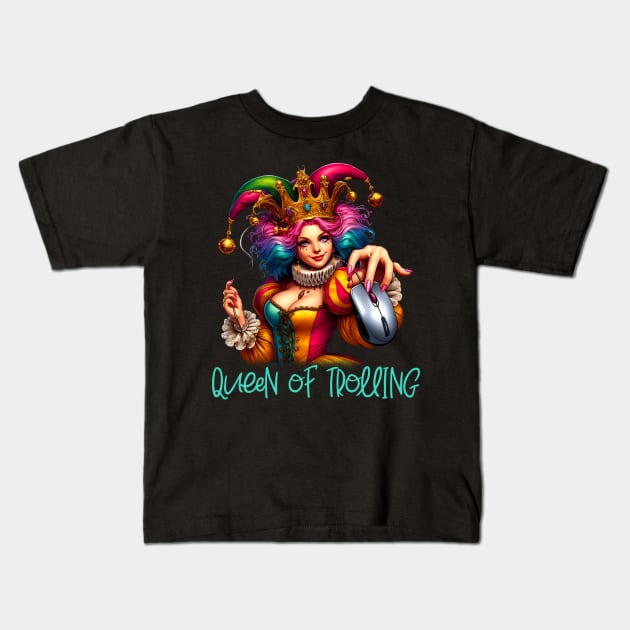 The Queen of Trolling - Whimsical Jester Crown & Computer Mouse Tee Kids T-Shirt by JJDezigns